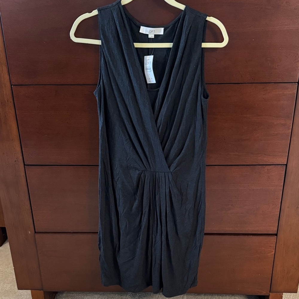 NWT LOFT Black Sleeveless Faux-Wrap Midi Dress